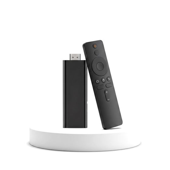 Google TV streaming stick met zwarte afstandsbediening